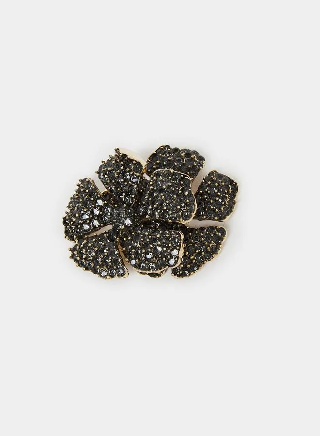 Styli  Black Diamante Flower Stud Earrings for Women | Best Price UAE